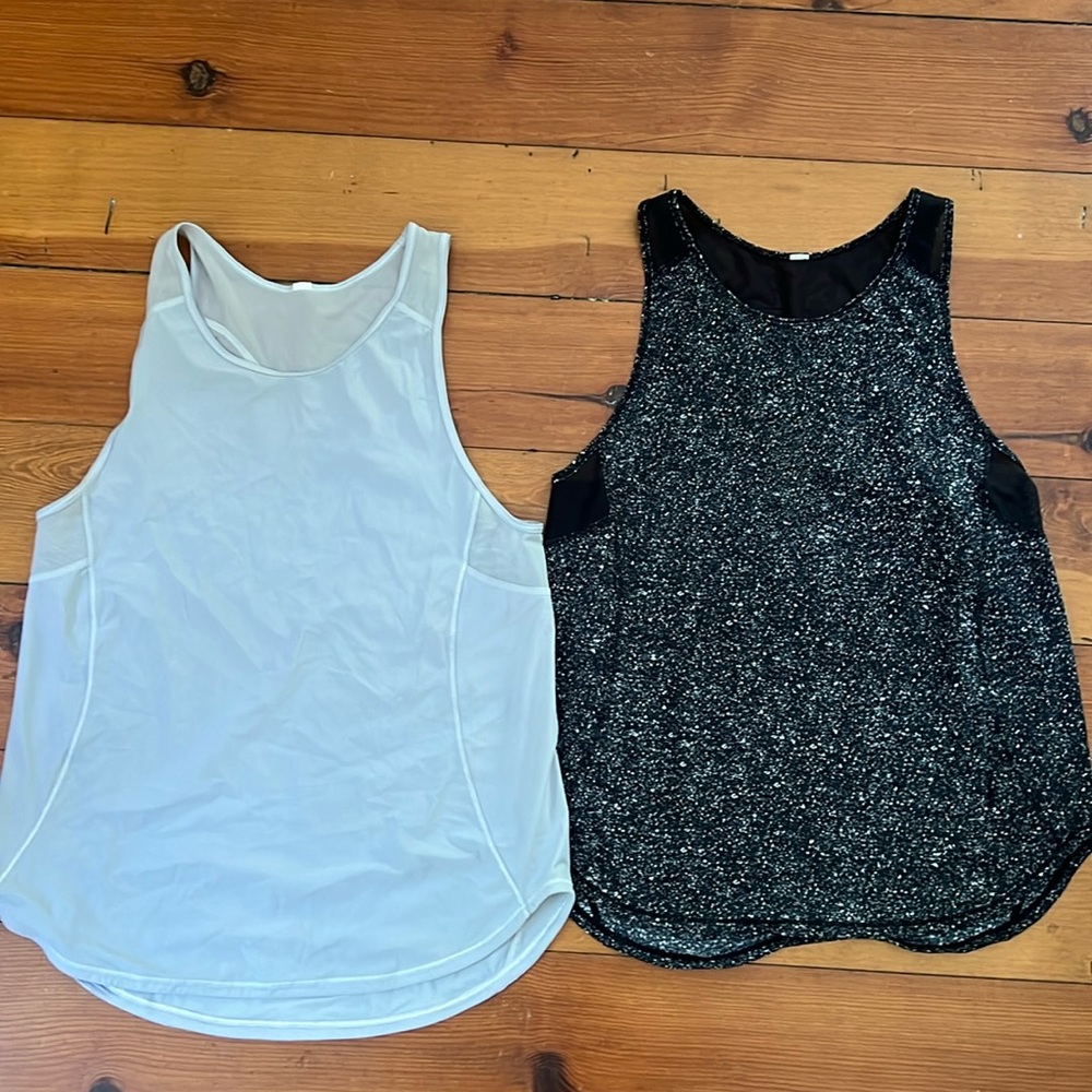 Two lululemon mesh training tanks - hip length - size 6 -